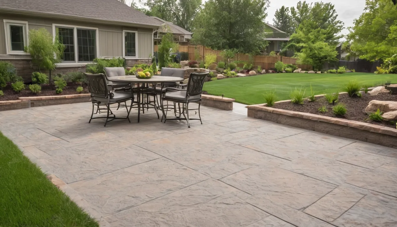 A finished stamped concrete patio behind a home in Ypsilanti